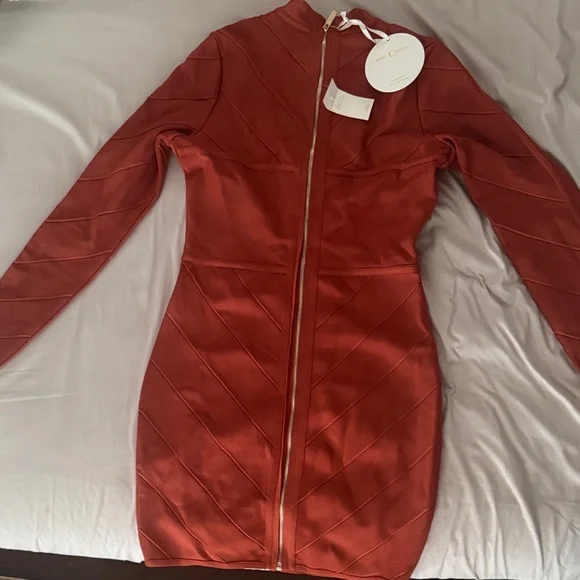 Miss Circle Long Sleeve Rust Dress Bandage Dress - Picture 4 of 4